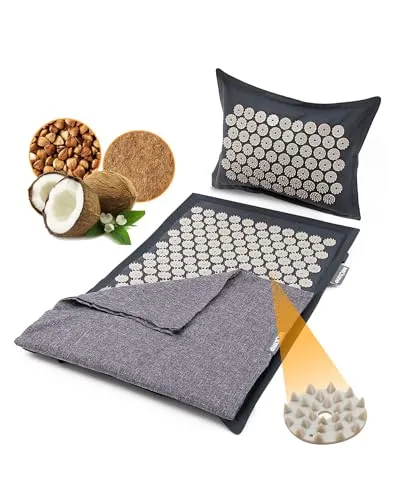 NEOLYMP Akupressurmatte mit Kissen – 7.452 Druckpunkte für Entspannung - Akupressurmatte mit biologischen Kokosfasern und Buchweizen, ideal zur Schmerzlinderung und Entspannung. Inklusive Videoanleitungen für optimale Anwendung und individuelle Anpassung.