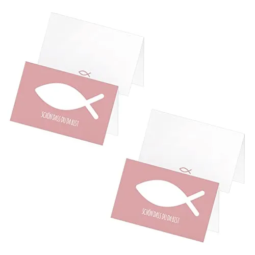 Produktbild itenga 48 x Tischkarten Platzkarten Namensschild Fisch Kommunion Taufe Konfirmation Jungen Mädchen (Altrosa)