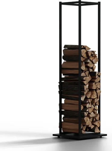 HAGO24 Feuerholzregal 33x33x115cm - Aschesauger: Stilvolles Feuerholzregal aus pulverbeschichtetem Stahl, schützt Ihr Brennholz vor Feuchtigkeit und sorgt für Ordnung in Innen- und Außenbereichen.