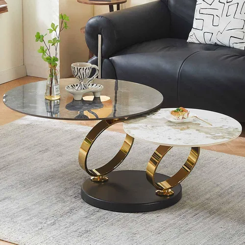 Milton & Oldbrook Couchtisch Drehbar Liverno Marmoroptik Schwarz - Weiß