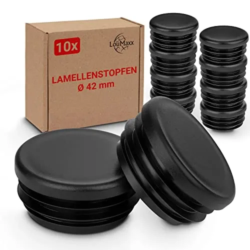 LouMaxx Lamellenstopfen rund 42 mm - Rohrabdeckung rund schwarz Stopfen für Rohr 42 mm - runde Rohrstopfen aus robustem Kunststoff - Pfostenkappen auch für perfekten Schutz als Abdeckkappe 10 Stück