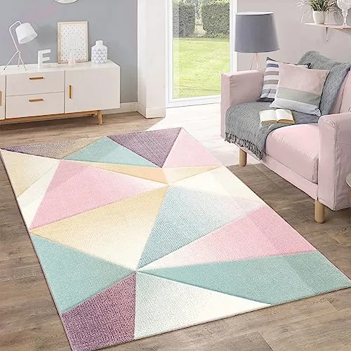 Paco Home Teppich Kurzflor Modern Trendig - Teppich im geometrischen Design, 100% Polypropylen, ideal für Fußbodenheizung und maschinell gewebt für hohe Strapazierfähigkeit.