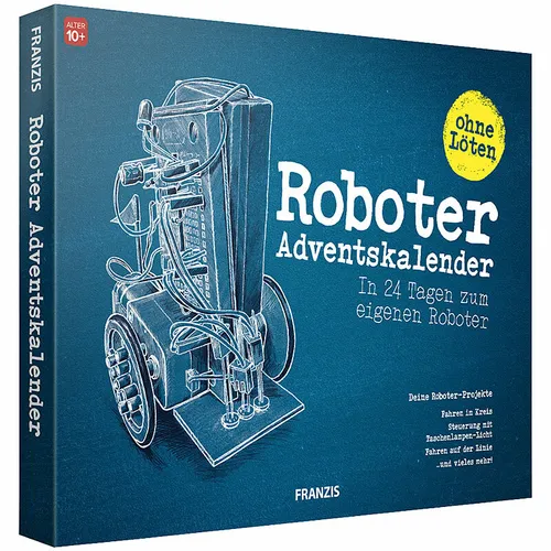 FRANZIS 67161 - Roboter Adventskalender, in 24 Tagen zum eigenen fahrbaren Roboter, ideal für Kinder ab 10 Jahren ohne Löten