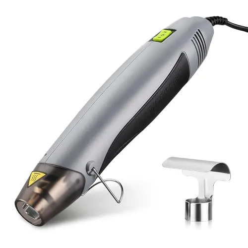 WORKPRO Mini Heißluftpistole, 400W Heißluftföhn, Tragbare Heißluftpistole mit Reflektordüse & klappbarem Ständer, 2 Temperatureinstellungen 300℃/500℃, Für Handwerk, Schrumpffolie, 23 x 4,5 cm