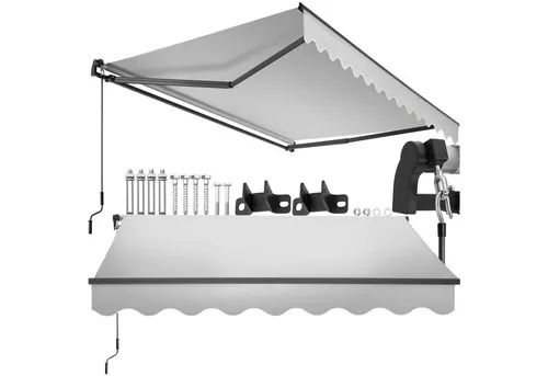 TecTake Gelenkarmmarkise Ornella 250x200 cm - hellgrau - Gartenmöbel mit stabilen Gelenkarmen und hohem UV-Schutz. Ideal für Balkon, Terrasse oder Garten, leichtgängig ausfahrbar mit Handkurbel und inklusive Montagematerial.