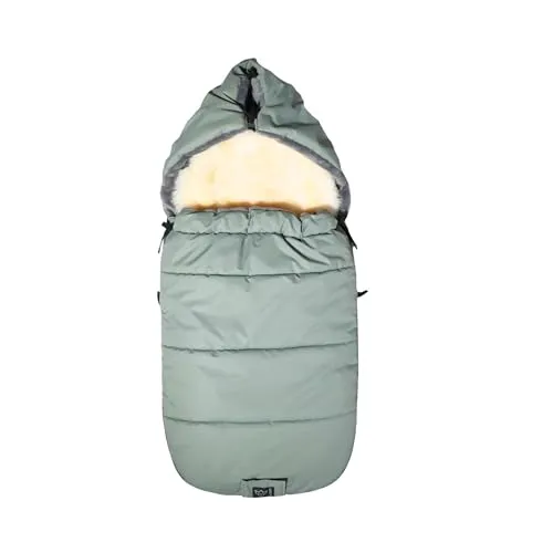 SHEEP Thermo Fußsack mit Lammfelleinlage, 100x45cm, Universal Kinderwagen, Wasserabweisend, Reflektorstreifen (salbei green)
