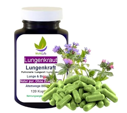 LUNGENKRAUT 120 Kapseln - Natürliche Lungenkraft für Atemwege - Pflanzliche Ergänzungsmittel zur Unterstützung der Lungenfunktion. 100% Natur pur, ohne Zusatzstoffe - ideal auch für Raucher und bei Feinstaubbelastung!