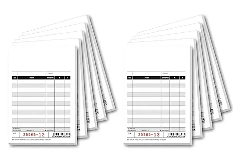 SIGEL KC620/10 Kassenblöcke, 10 Stück Quittungsblöcke á 50 Blatt mit Durchschlag, 10x16,5 cm, fortlaufend nummeriert, aus Recyclingpapier, mit Additionsblatt