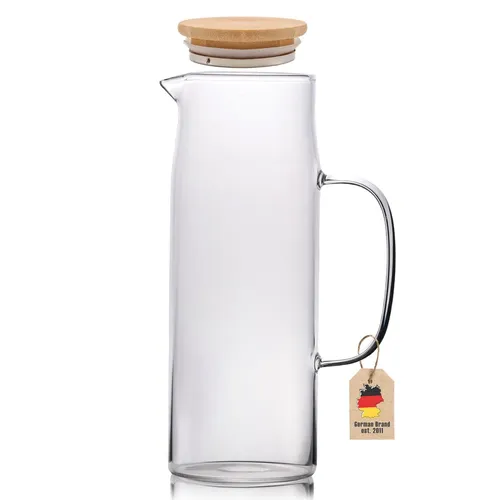 1,3l Karaffe Tee Kaffee Kanne Bambusdeckel Transparent Krug Borosilikatglas