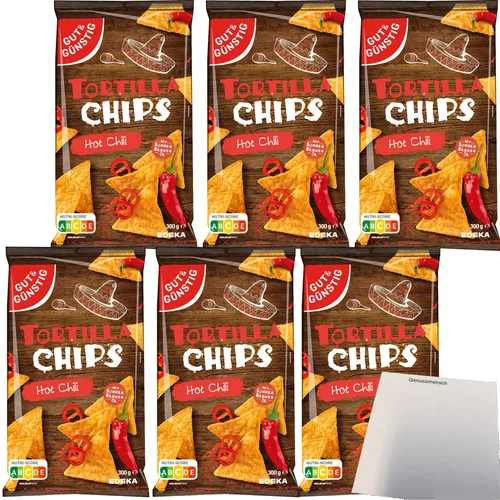 Gut&Günstig Tortilla Chips Hot Chili 6er Pack 6x300g Packung usy Block