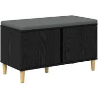 vidaXL Flurbank mit Kissen in Schwarzer Eiche 80 x 38 x 46 cm - Moderne Flurbank für den Innenbereich mit praktischem Stauraum und bequemem Kissen. Ideal für Flure, sorgt sie für Ordnung und Stil in deinem Zuhause. Pflegeleichter, abnehmbarer Bezug und robuste Bauweise für langanhaltende Nutzung.