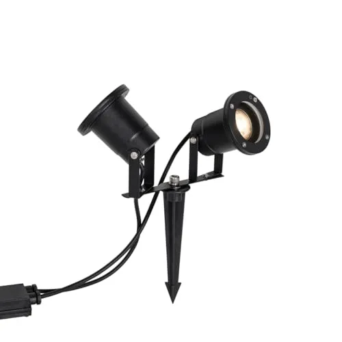 Qazqa 2-flammiger Gartenstrahler schwarz - Klassisch-antiker Gartenstrahler IP65, ideal für Außenbeleuchtung, aus Aluminium und LED geeignet, inklusive Kabel und Stecker.
