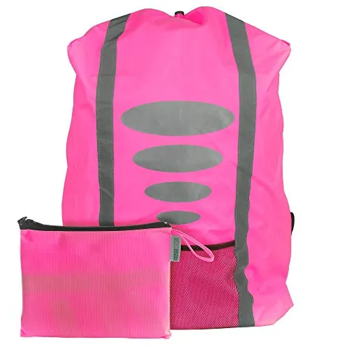 EAZY CASE Rucksack Schulranzen Regenschutz, Schutzhülle mit Reflektorstreifen, Regenüberzug, Regenschutzhülle wasserabweisend mit Reflektor und Tasche für mehr Sicherheit im Straßenverkehr, Pink