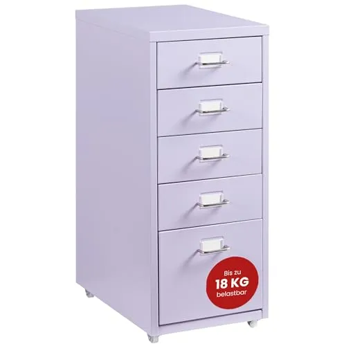 [en.casa] Rollcontainer Kökar - Lila Schubladenschrank mit 5 Schubladen für flexibles Büromanagement - Aktenschrank mit 5 Schubladen, mobil durch Rollen und ausgestattet mit praktischen Etikettenhaltern für eine übersichtliche Organisation.