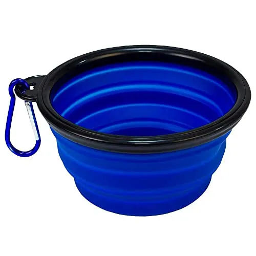 OcioDual Faltbarer Hundetrinknapf, 650ml Faltbecher, Blau, Katzentrinknapf, Futterspender, Tragbarer Hundetrinknapf, Hundezubehör, Schale mit Karabiner Zum Wandern Oder Reisen, TPE-Material