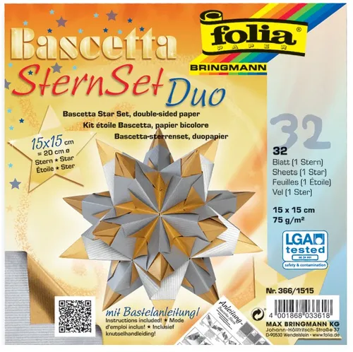 folia Faltblätter Bascetta-Stern 150 x 150 mm silber/gold 32 Blatt