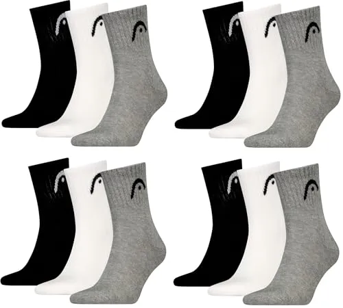 HEAD Herren Unisex Short Crew Sportsocken 12er Pack (39-42,Grey/White/Black)