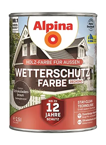 Alpina Holz-Wetterschutz-Farben – Schokoladenbraun - Lacke, bietet bis zu 12 Jahre Schutz vor Witterung und Nässe, schmutzabweisend und deckend für langanhaltende Ergebnisse.