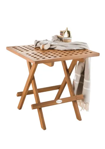 Destiny Beistelltisch NAUTICA, klappbar aus Teakholz - Ablagetisch aus hochwertigem Teakholz, klappbar für platzsparende Aufbewahrung, ideal für Garten oder Balkon.