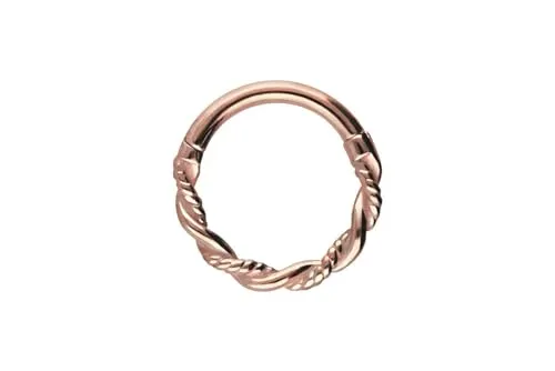 PIERCINGLINE Segmentring Clicker doppelt gedreht Chirurgenstahl Piercing für Nase Septum Ohr Helix Tragus Roségoldfarben 9 mm