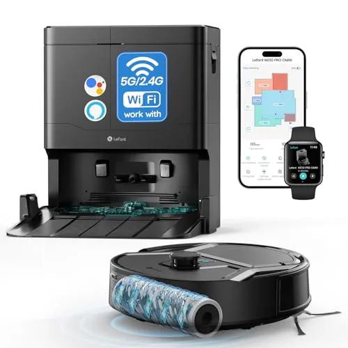 Lefant M210 PRO OMNI Roller Saugroboter mit Wischfunktion,20000 Pa,Vermeiden von Hindernissen,Präzise Laserkartierung & Navigation,No-Go-Zone,Extra breite Reinigungsbahn,2.4G/5G, App und Alexa,Schwarz