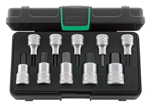 Stahlwille 54/10 KN 96031508 Innen-Sechskant Steckschlüssel-Bit-Einsatz-Set 10teilig - Metallwerkzeug, ideal für Innensechskantschrauben, gefertigt aus hochwertigem Chrome-Alloy-Stahl mit verchromter Oberfläche für Langlebigkeit.
