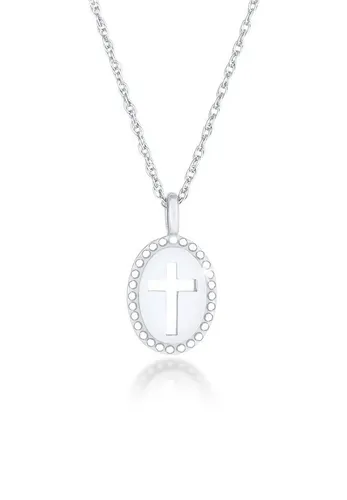 Elli Kette mit Anhänger Kreuz Cut Out Oval 925 Silber - Ketten mit Anhänger, stilvolle Gliederkette mit ovalem Kreuz-Anhänger im angesagten Cut Out Design, ideal für jeden Anlass und perfekt für jeden Look.
