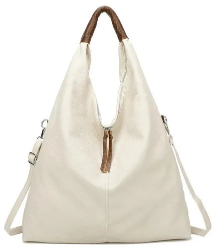 ITALYSHOP24 Schultertasche XXL Damen Shopper - Stilvolle Freizeittasche für jeden Anlass - Schultertaschen: Große Hobo Bag aus Kunstleder in Beige, ideal als Urlaubshandtasche oder Bürotasche mit viel Stauraum.