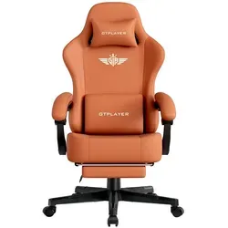 GTPLAYER Ergonomischer Gaming Stuhl mit Fußstütze - Orange - Ergonomischer Gaming Stuhl mit hochwertiger Federkernpolsterung für optimalen Komfort und Unterstützung. Verstellbare Armlehnen, stabile Konstruktion und atmungsaktives Material sorgen für ein angenehmes Sitzerlebnis bei Spiel und Arbeit.