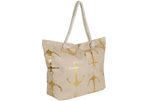 KARMA Strandtasche Damen Beige Gold Muscheln od. Anker 59 cm Badetasche (Tasche für Strand, Urlaub, Pool, See, 1-tlg., Sommer, Freizeit, Shopper), mit Reißverschluss Polyester Innentasche