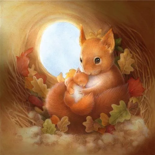 Servietten Herbst Eichhörnchen Tiere Wald Tischdeko Squirrel Family 33x33cm 20