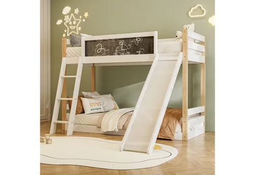 Odikalo Etagenbett Kinderbett 90x200 mit Rutsche und Treppe - Platzsparendes Etagenbett für Kinder mit flexibler Rutsche und stabiler Treppe. Hochwertige Schutzgitter sorgen für Sicherheit. Ideal für kleine Räume, robust und langlebig.