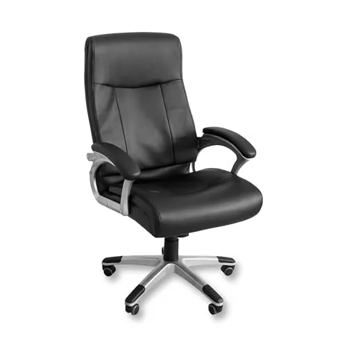Ergonomischer Bürostuhl schwarz mit Armlehnen - Bürostuhl in Lederoptik, stufenlos höhenverstellbar und ideal für lange Arbeitsstunden im Homeoffice. Hohe Lehne und weiche Polsterung sorgen für maximalen Komfort.