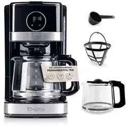 Barista Filterkaffeemaschine Barista Kaffeemaschine 900W schwarz/silber 1,5l mit Touch-Display + CH-Stecker, 24h Timer & Permanentfilter, Für 8 Tassen Kaffee