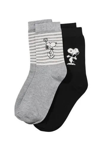ONOMATO! Socken Snoopy Damen Socken 2er Set Baumwollmischung Grau Schwarz (2-Paar)
