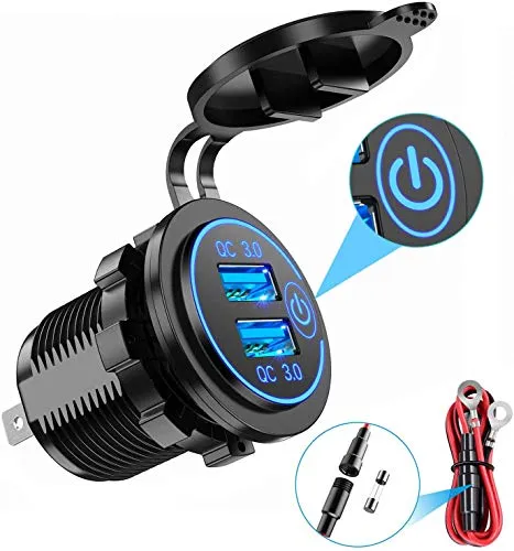 Meijeegu KFZ QC 3.0 USB Ladegerät, USB Steckdose 12/24V mit Touch Schalter, für 12V~24V Fahrzeuge RV Boot Motorrad SUV LKW Wohnwagen Marine