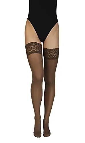 Annes styling Truss 60 DEN Damen Halterlose Mikrofaser Strümpfe mit Spitze Hoch Blickdicht Dessous Strumpfwaren Silikonoberteil, Daino Gr. TG-3/4