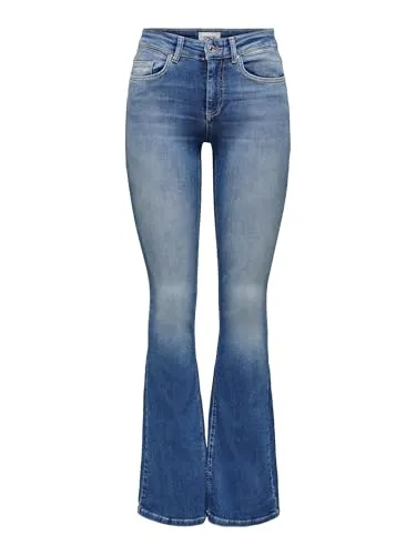 ONLY Damen Onlblush Life Mid Flared Bb Rea1319 Noos Jeans - Nachhaltige Jeans in Medium Blue Denim, mit ausgestellten Beinen und 5-Pocket-Style für einen lässigen Look.