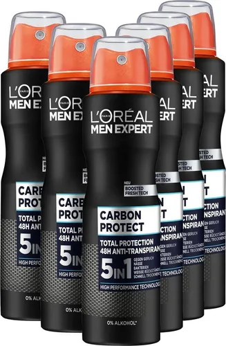 L'ORÉAL PARIS MEN EXPERT Deo-Spray Deo Spray Carbon Protect 5-in-1, Packung, 6-tlg., mit hoher Zuverlässigkeit