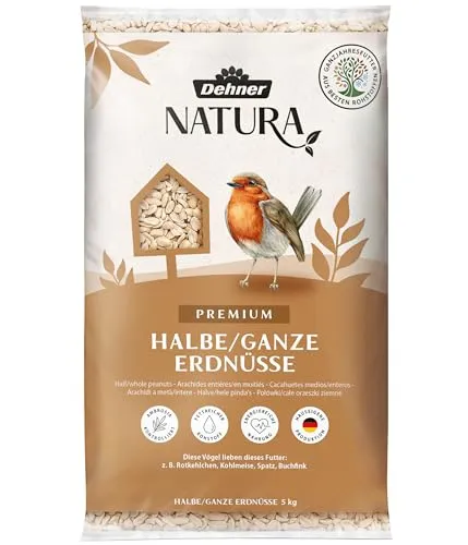 Dehner Natura Premium Wildvogelfutter - Schalenfreie Erdnüsse, 5 kg - Körnerfutter für Wild- und Gartenvögel, protein- und energiereich. Ideal als Streufutter oder für Vogelhäuser, hinterlässt keine Rückstände.