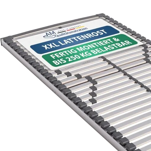 AM Qualitätsmatratzen Stabiler Lattenrost 80x200cm - bis 240 kg belastbar - Lattenroste für 80x200 cm Betten, ideal für Übergewichtige, hohe Belastbarkeit bis 240 kg, mit stufenlos verstellbarer Festigkeit für optimale Lordoseunterstützung.