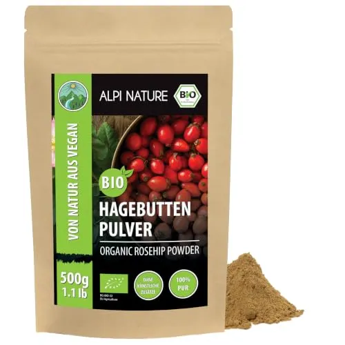 Alpi Nature Hagebuttenpulver BIO 500g, Hagebutten getrocknet und gemahlen | Hagebuttenmehl, ideal für Smoothies, Backwaren, Desserts, Marmeladen, Gelees & Saucen