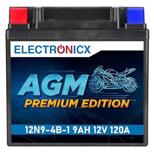 Electronicx, AGM, Motorradbatterie 12N9-4B-1 12V 9Ah 120A YB9-B Starterbatterie