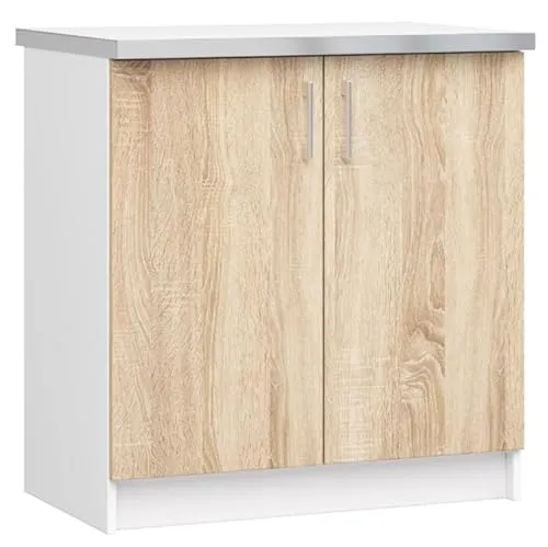 BDW - Küchenschrank - Schrank Küche mit Türen und Arbeitsplatte - Schrank 80 cm breit, 85 cm hoch - Küchenschränke Einzeln, Küchenmöbel Einzelteile (Weiss/Eiche Sonoma)