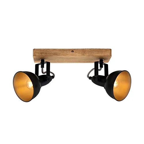 Briloner Deckenleuchte Spotleuchte E14 25 W - Schwenkbar in Schwarz mit Holz - Vielseitige Deckenlampe im Retro-Design mit dreh- und schwenkbaren Spotköpfen für individuelle Lichtakzente. Ideal für Wohnzimmer, Schlafzimmer oder Flur.