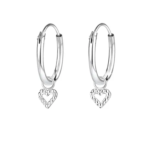 O&S kleine Creolen mit Herz Anhänger 925 Sterling Silber Ohrringe Damen Kinder