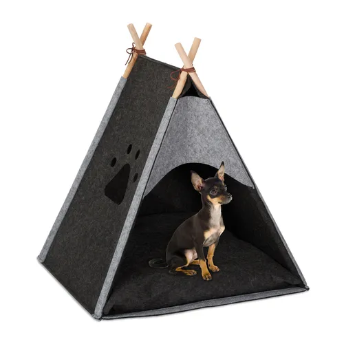 Hundezelt Katzentipi – Gemütliches Filz Haustiertipi für Hunde und Katzen - Stylisches Indoor Tierzelt aus Filz, ideal für entspannte Rückzugsmöglichkeiten in dunklem Grau. Perfekt für kleine Hunde und Katzen.