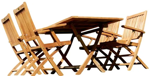 ECHT TEAK GARTENSET Klapptisch 140x80 + 4 Klappsessel AVES