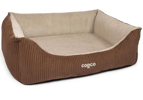 CopcoPet Hundebett Cord Waschbar - Hundekissen kleine Hunde - Hundekorb mit 【rutschfeste Unterseite】 - gelenkschonendes Hundesofa - Hundekörbchen, Dog Bed Beige/Braun 80 x 60 cm