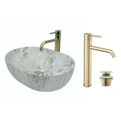 Gtm Design Aufsatzwaschbecken 48 cm Matt Set mit Waschtischbatterie